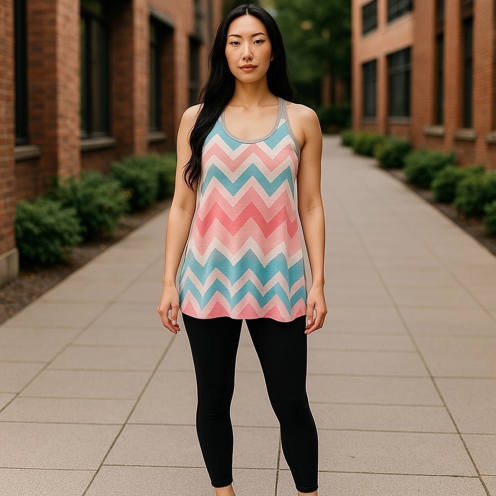 Enti women’s small peach teal gray Aqua knit chevron sleeveless razorback tunic - Picture 2 of 6